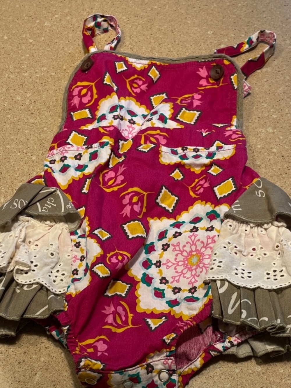 Mustard Pie Pink and Cream Ruffled Bodysuit